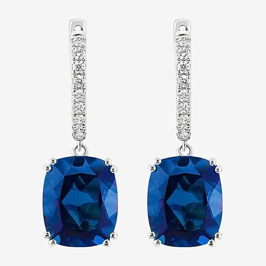 Effy Final Call Womens 1/4 CT. T.W. Lab Created Blue Sapphire 14K Gold Cushion Drop Earrings