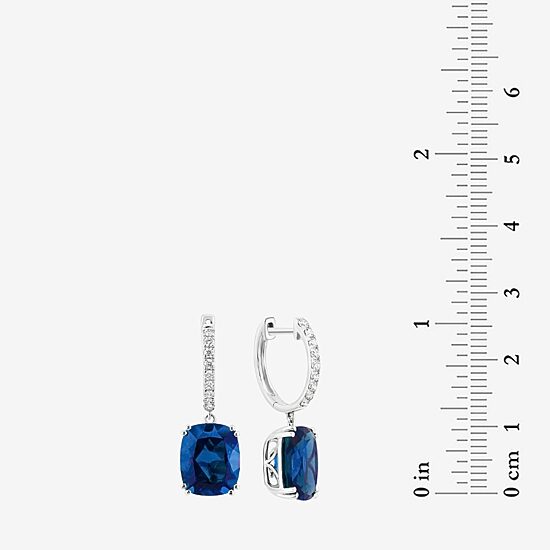 Effy Final Call Womens 1/4 CT. T.W. Lab Created Blue Sapphire 14K Gold Cushion Drop Earrings