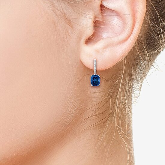Effy Final Call Womens 1/4 CT. T.W. Lab Created Blue Sapphire 14K Gold Cushion Drop Earrings