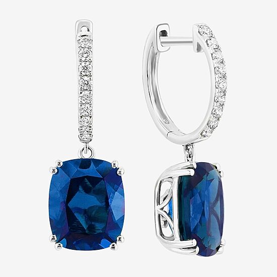 Effy Final Call Womens 1/4 CT. T.W. Lab Created Blue Sapphire 14K Gold Cushion Drop Earrings