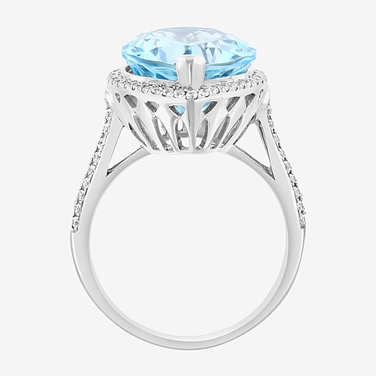Effy Final Call Womens Genuine Blue Topaz Sterling Silver Pear Halo Cocktail Ring