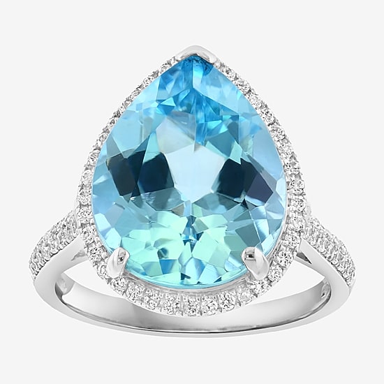 Effy Final Call Womens Genuine Blue Topaz Sterling Silver Pear Halo Cocktail Ring