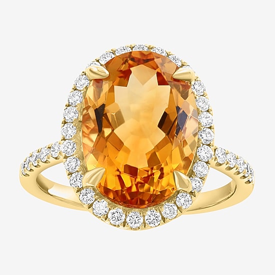 Effy Final Call Womens Genuine Orange Citrine 14K Gold Over Silver Sterling Silver Oval Halo Side Stone Cocktail Ring
