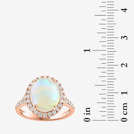 Effy Final Call Womens Genuine White Opal 14K Rose Gold Over Silver Sterling Silver Oval Halo Side Stone Cocktail Ring
