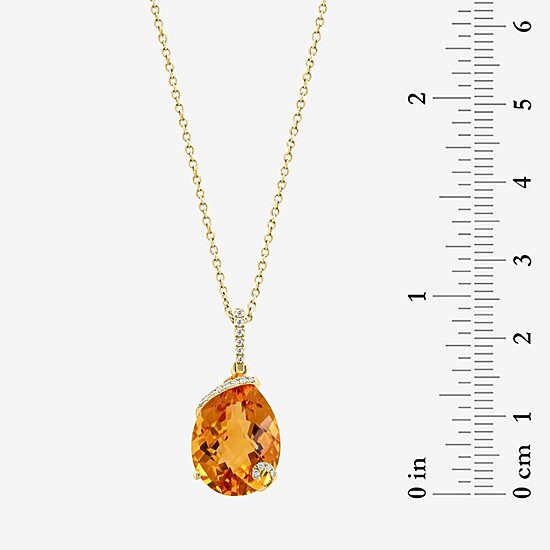 Effy Final Call Womens Diamond Accent Genuine Orange Citrine 14K Gold Pear 16 Inch Pendant Necklace
