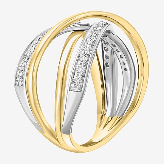 Effy Final Call Womens 3/8 CT. T.W. Natural White Diamond 14K Two Tone Gold Crossover Band