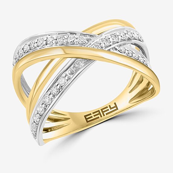 Effy Final Call Womens 3/8 CT. T.W. Natural White Diamond 14K Two Tone Gold Crossover Band