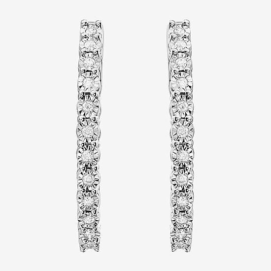 Effy Final Call Womens 1/5 CT. Natural White Diamond Sterling Silver 27.9mm Hoop Earrings
