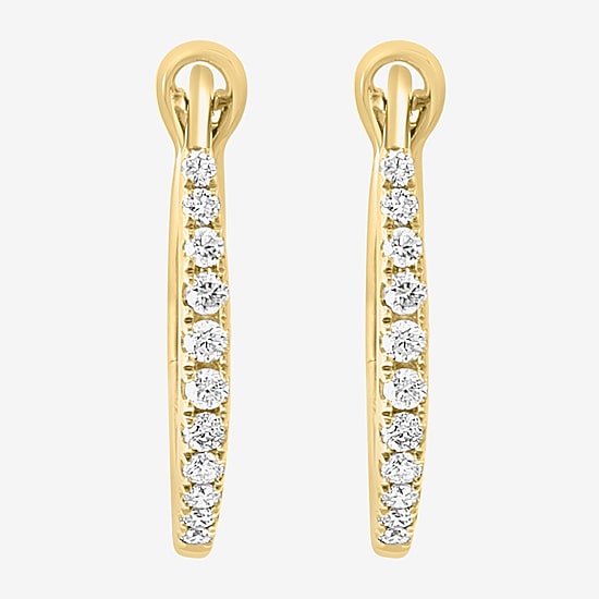 Effy Final Call Womens 1/7 CT. T.W. Natural White Diamond 14K Gold 15.2mm Hoop Earrings