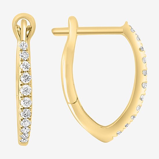 Effy Final Call Womens 1/7 CT. T.W. Natural White Diamond 14K Gold 15.2mm Hoop Earrings