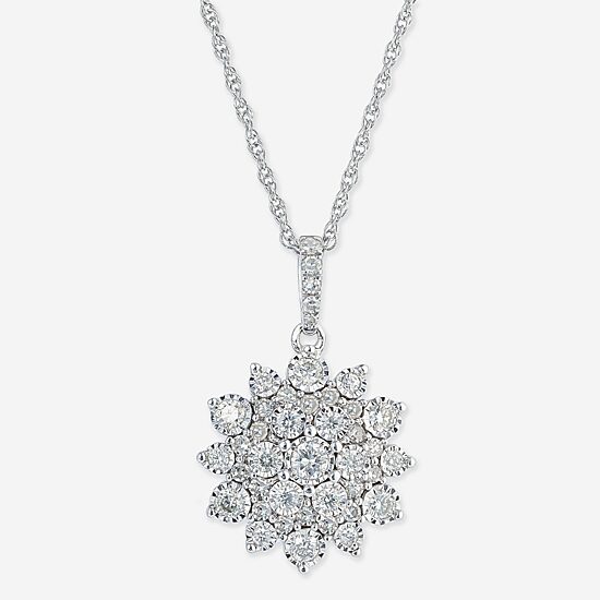 Effy Final Call Womens 1/2 CT. T.W. Natural White Diamond Sterling Silver Flower 16 Inch Pendant Necklace