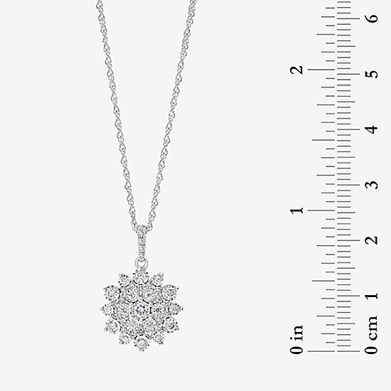 Effy Final Call Womens 1/2 CT. T.W. Natural White Diamond Sterling Silver Flower 16 Inch Pendant Necklace