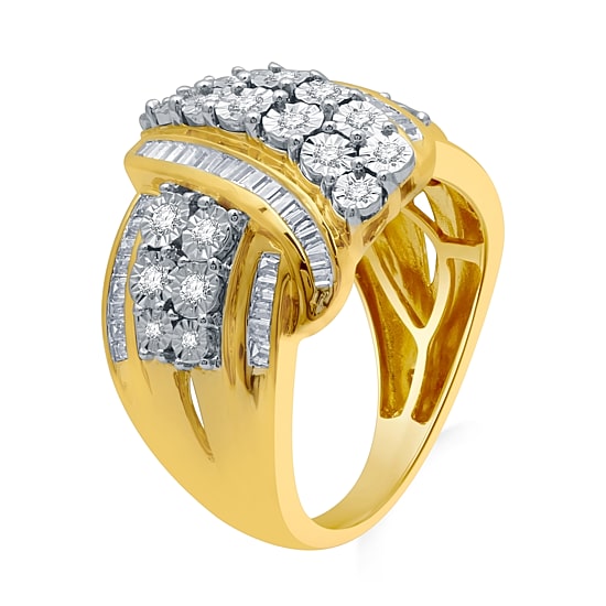 Womens 1 CT. T.W. Natural White Diamond  Cocktail Ring in Sterling Silver or 14K Gold Over Silver
