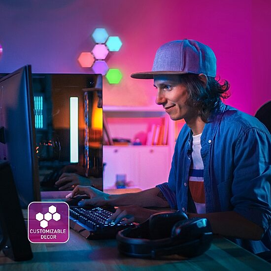 Iconic HexGlow Tile Lights, Six Hexagonal Lights with Full RGB Spectrum LEDs and Touch Controls