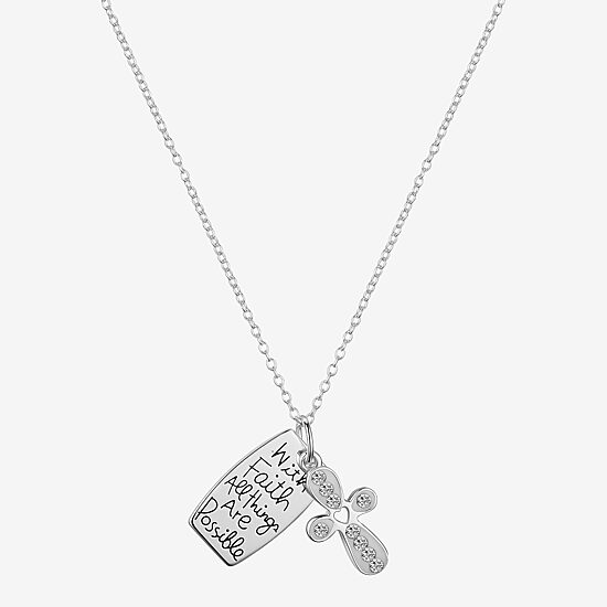 Footnotes Charm Womens Crystal Sterling Silver Cross 16 Inch Pendant Necklace
