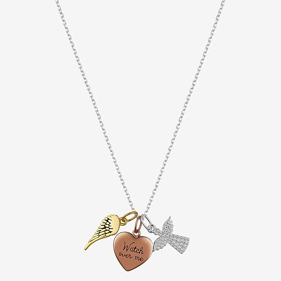 Footnotes Charm Womens Cubic Zirconia Sterling Silver Angel Heart 16 Inch Pendant Necklace