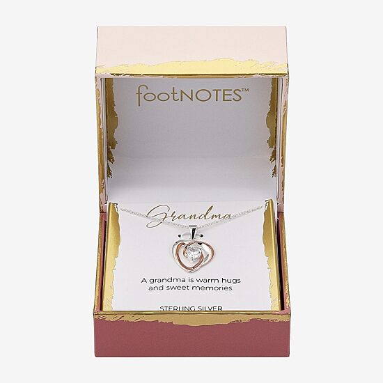 Footnotes Grandma Womens Cubic Zirconia Sterling Silver Heart 16 Inch Pendant Necklace