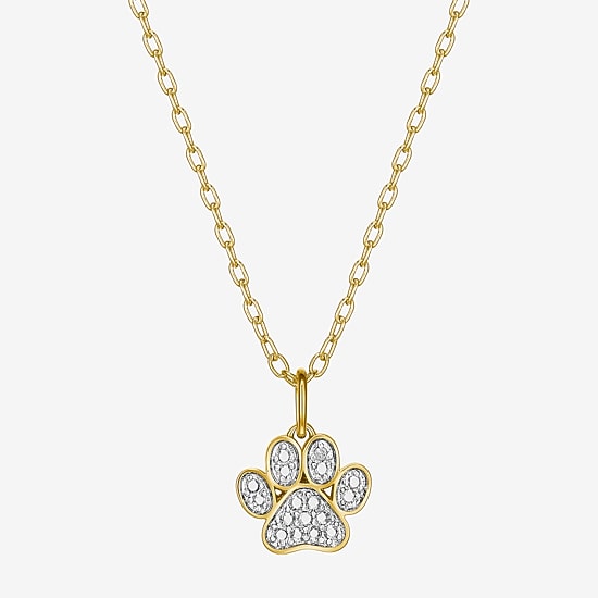 Sparkle Allure Paw Womens White Diamond Accent Pure Silver Over Bronze 18 Inch Pendant Necklace