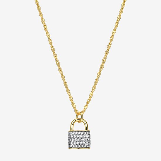 Sparkle Allure Padlock Womens White Diamond Accent Pure Silver Over Bronze 18 Inch Pendant Necklace