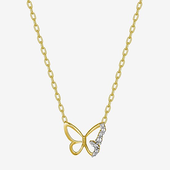 Sparkle Allure Womens White Diamond Accent Pure Silver Over Bronze Butterfly 18 Inch Pendant Necklace