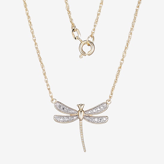 Sparkle Allure Dragonfly Womens White Diamond Accent Pure Silver Over Bronze 18 Inch Pendant Necklace