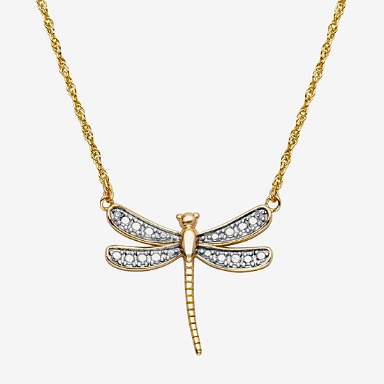Sparkle Allure Dragonfly Womens White Diamond Accent Pure Silver Over Bronze 18 Inch Pendant Necklace