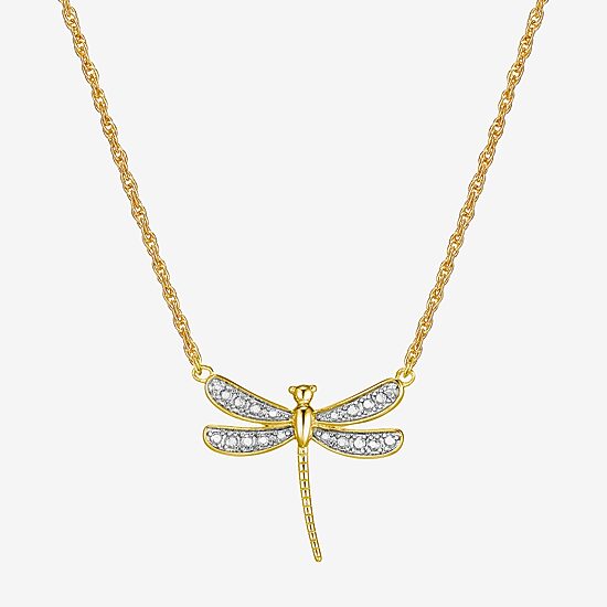 Sparkle Allure Dragonfly Womens White Diamond Accent Pure Silver Over Bronze 18 Inch Pendant Necklace