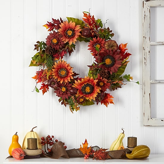 Nearly Natural 24" Autumn Arrangement Faux Wreath