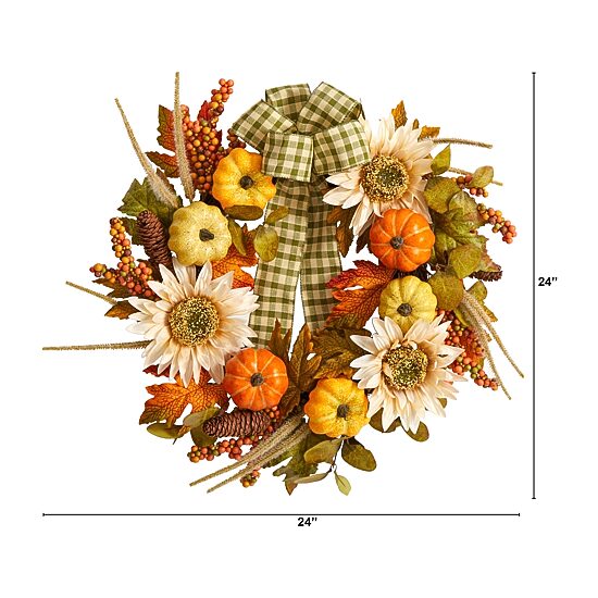 Nearly Natural 24" Fall Pumpkin Sunflower Faux Wreath