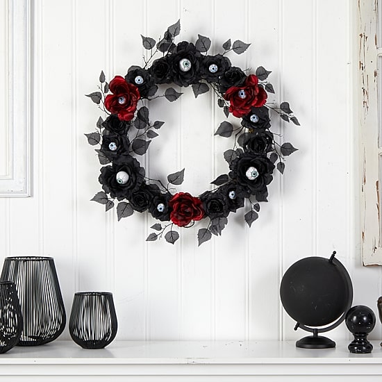 Nearly Natural 24" Eyeball Rose Halloween Faux Wreath