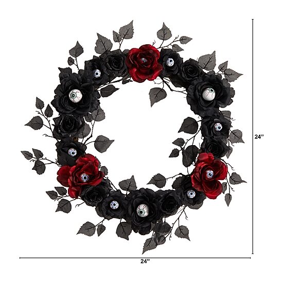 Nearly Natural 24" Eyeball Rose Halloween Faux Wreath