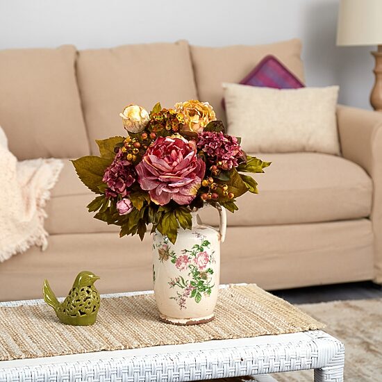 Nearly Natural "18"" Faux Peony" Floral Arrangement
