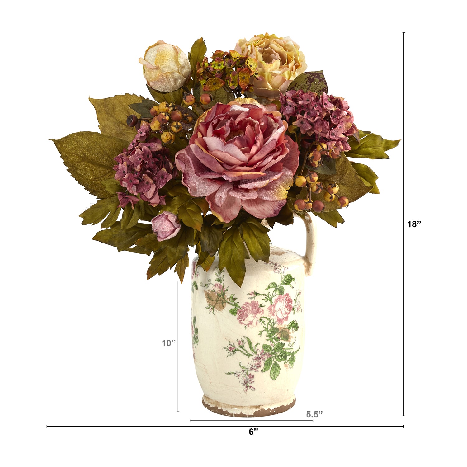 Nearly Natural "18"" Faux Peony" Floral Arrangement