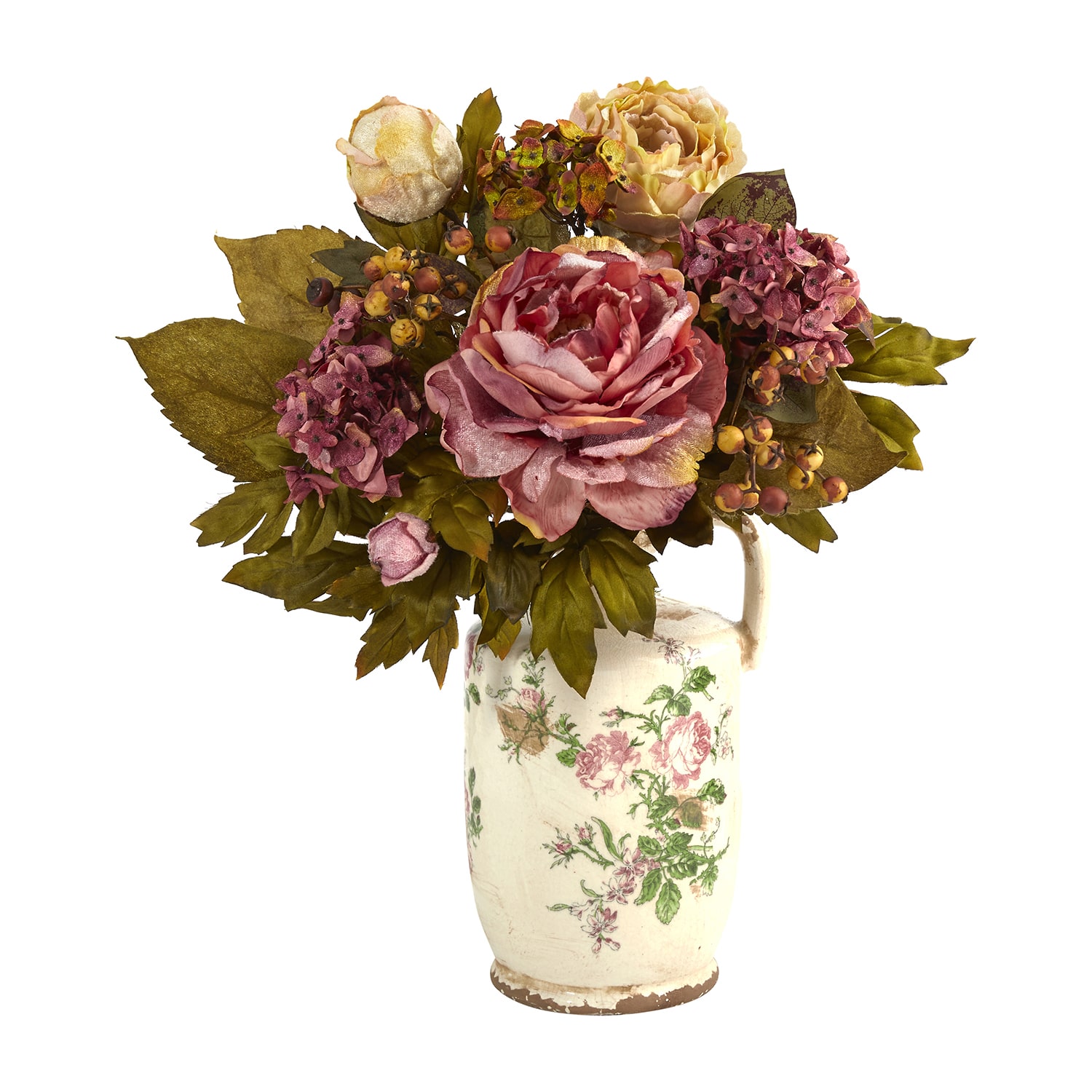 Nearly Natural "18"" Faux Peony" Floral Arrangement