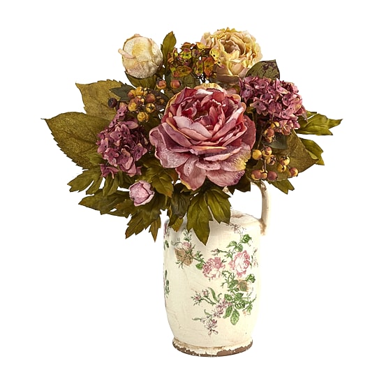 Nearly Natural "18"" Faux Peony" Floral Arrangement