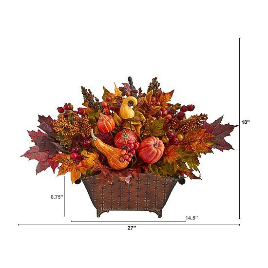 Nearly Natural Faux Pumpkin Maple Leaf & Berry Floral Arrangement