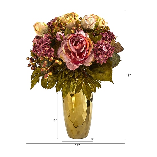 Nearly Natural "19"" Faux Peony" Floral Arrangement