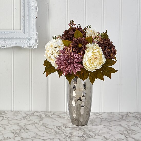 Nearly Natural Faux Peony Hydrangea & Dahlia Floral Arrangement