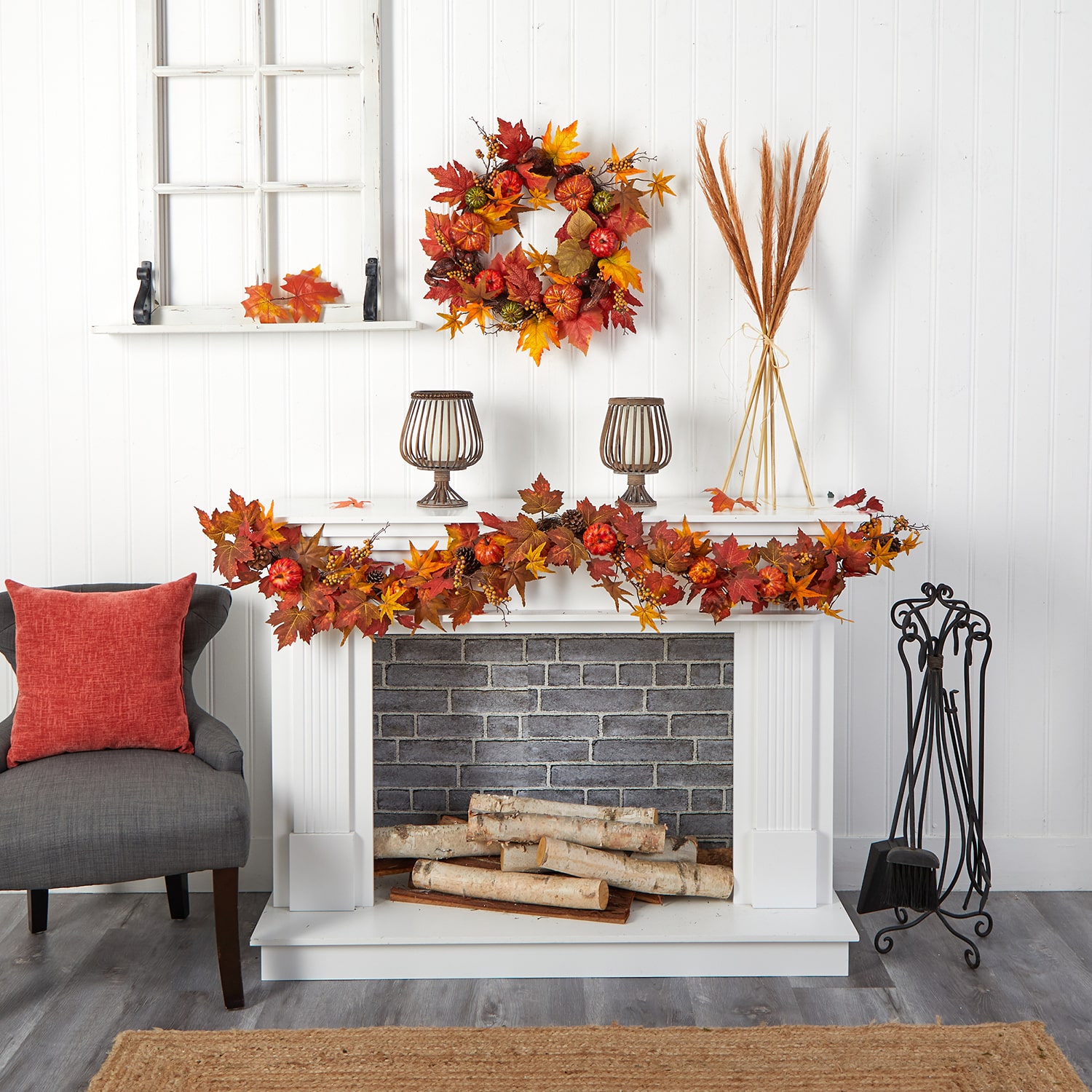 Nearly Natural Maple Pumpkin Gourd & Berry Faux Christmas Indoor Garland