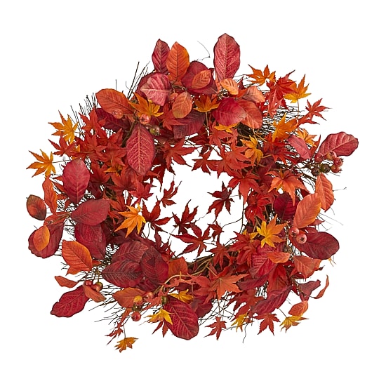 Nearly Natural 22" Faux Magnolia & Maple Wreath
