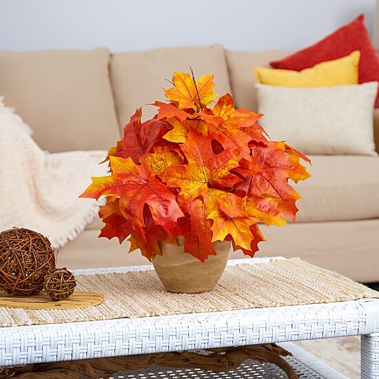 Nearly Natural 16" Fall Maple Leaf Faux In Planter Artificial Plant