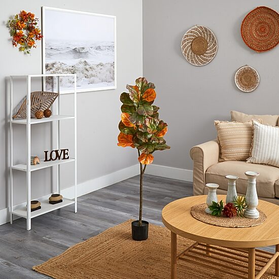 Nearly Natural 4.5ft Autumn Fiddle Leaf Fall Artificial Plant