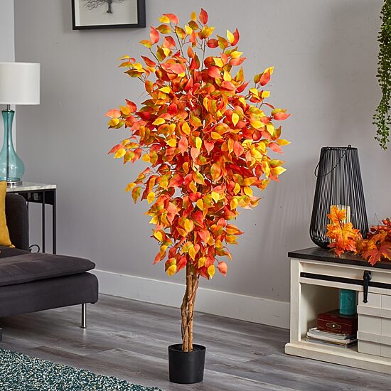Nearly Natural 5ft Autumn Ficus Fall Artificial Plant
