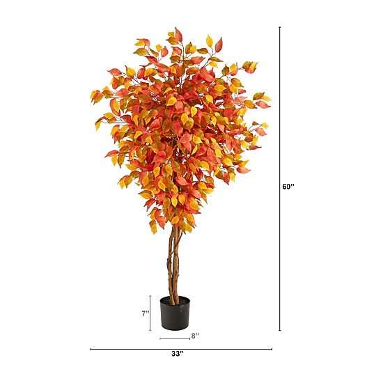 Nearly Natural 5ft Autumn Ficus Fall Artificial Plant