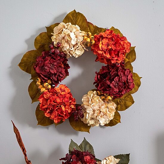 Nearly Natural 20" Hydrangea Berry Artificial Wreath