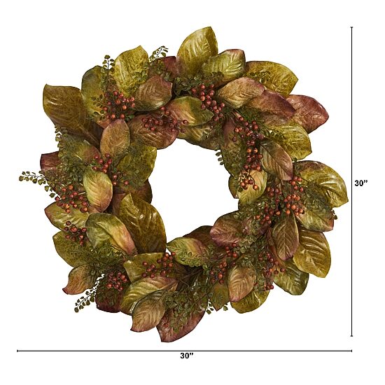 Nearly Natural Fall Magnolia Artificial Wreath