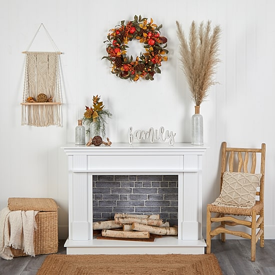 Nearly Natural 26" Persimmon & Pinecones Faux Wreath