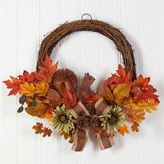 Nearly Natural 26" Fall Artificial With Squirrel Wreath