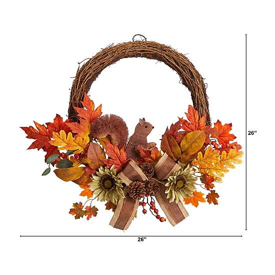 Nearly Natural 26" Fall Artificial With Squirrel Wreath