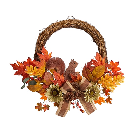 Nearly Natural 26" Fall Artificial With Squirrel Wreath